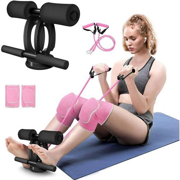 SGODDE Sit Up Bar with Resistance Bands Sit Up Bar For Floor Sit-up W/ Knee Pads - Picture 1 of 4